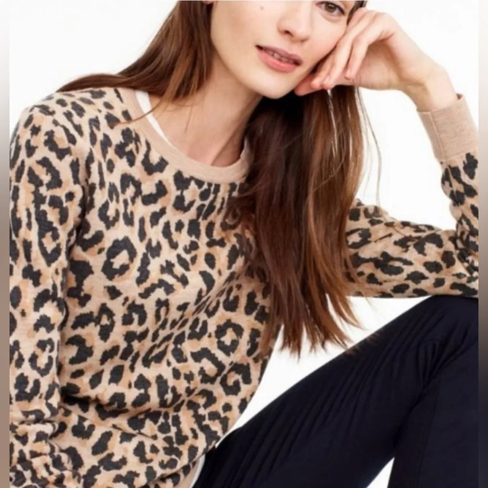 NEW J.Crew: Merino Wool Crewneck Sweatshirt In Leopard